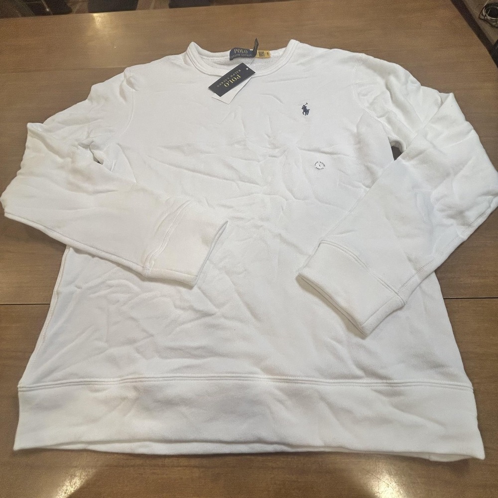 Polo Ralph Lauren Sweatshirt Mens L White Logo Pony Fleece Crewneck Pullover NWT